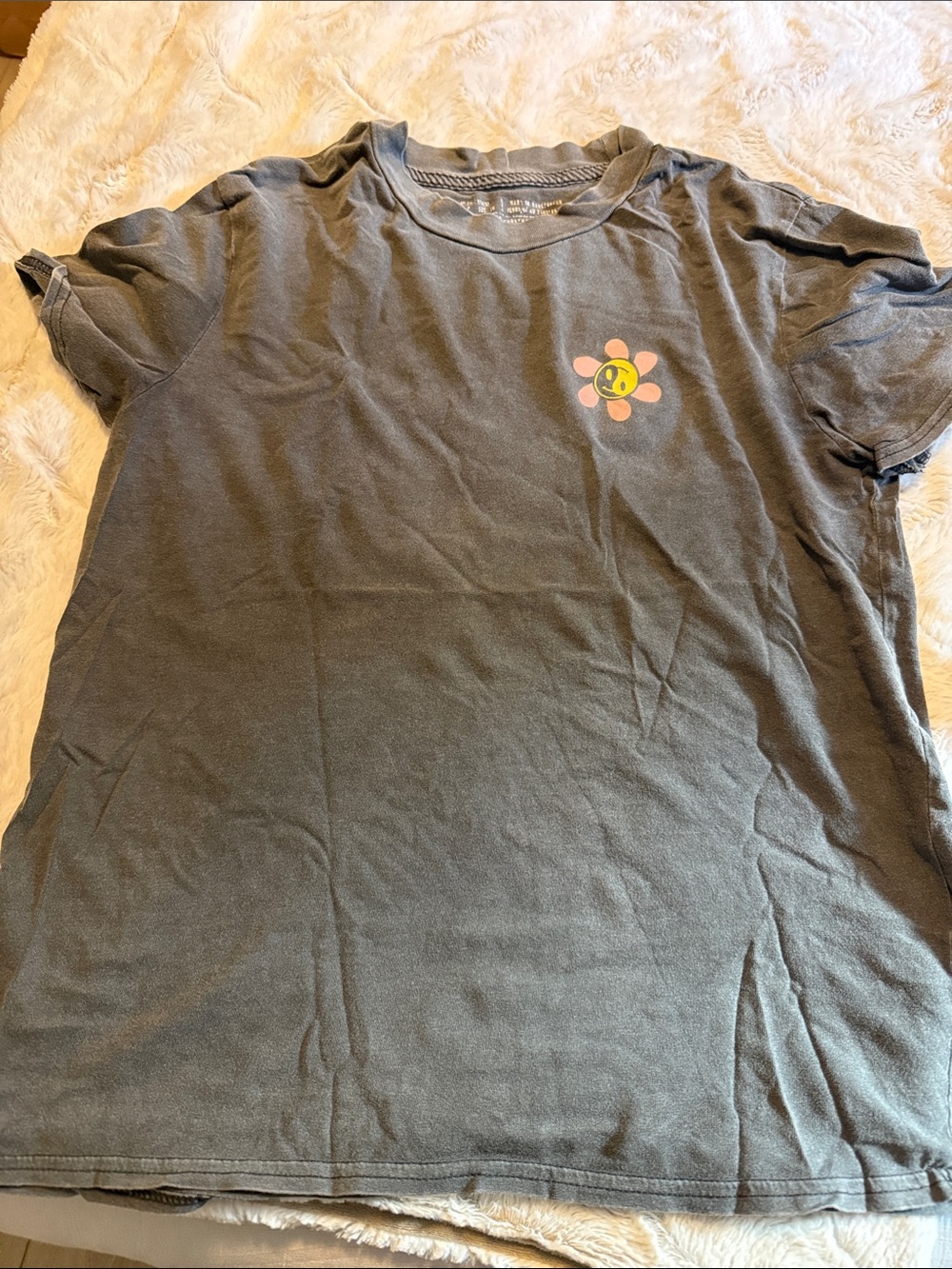 Volcom Black Tee with Pink & Yellow Flower Graphic